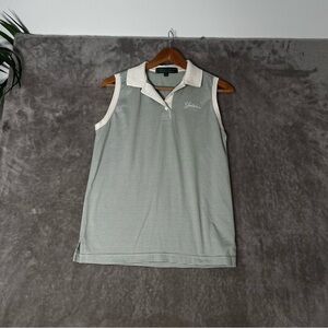 Robert bryan  Womens Green White Stripped Sleeveless Polo Shirt Size M